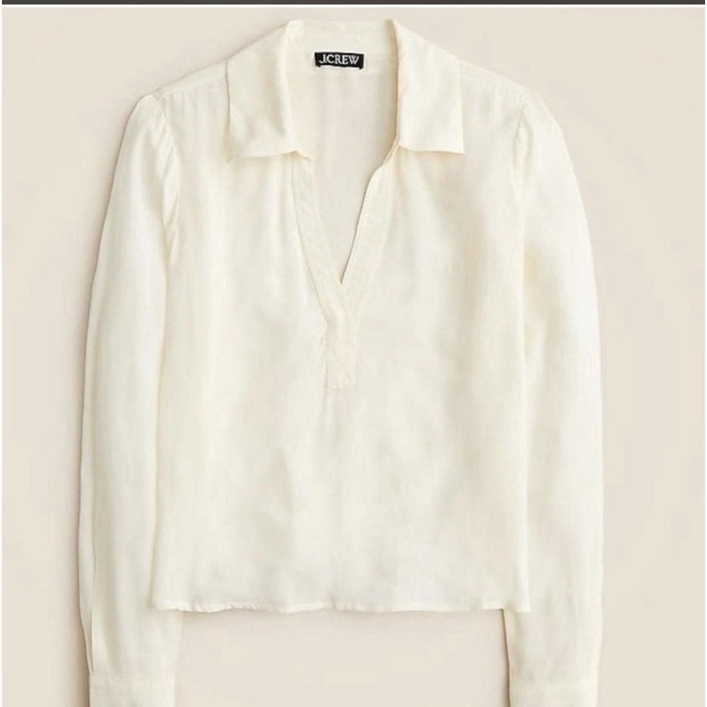 J. Crew Bungalow Popover Shirt Ivory S NWT | Crepe de Chine V-Neck Blouse